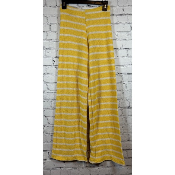 Zara Pants - Zara Wide Leg Pants Striped Knit Yellow White High Waist Size S